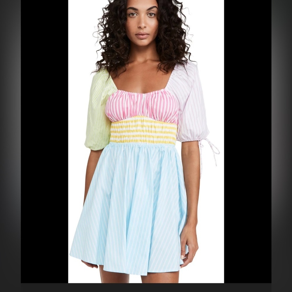 Staud Topsail Multicolor Striped Puff-Sleeve Cotton Dress Women’s Small